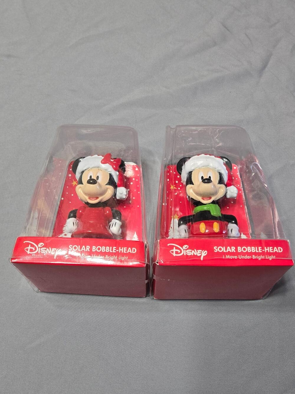 Disney Holiday Christmas Mickey & Minnie Mouse Solar Bobble-Head Set